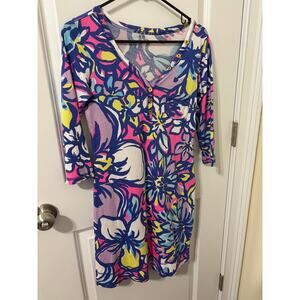 Lilly Pulitzer x-small palmetto dress in pink catwalkin cotton v neck EUC